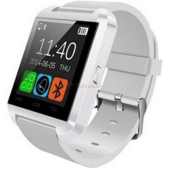 Ceas inteligent Smartwatch iUni U8+, Capacitive touchscreen, Bluetooth, Bratara silicon (Alb)