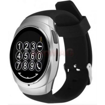 Ceas inteligent Smartwatch iUni Clasic O100 14355-1, LCD Capacitive touchscreen 1.3inch, 64MB RAM, Pedometru (Negru-Argintiu)