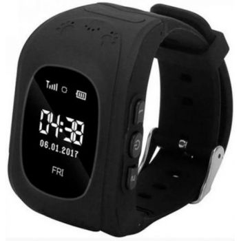 Ceas inteligent Smartwatch iUni Kid60 502378, 0.96inch, GPS, Bratara silicon, dedicat pentru copii (Negru)
