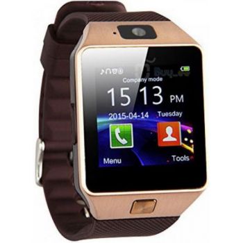 Ceas inteligent Smartwatch iUni S30 Plus, Capacitive touchscreen 1.54inch, Procesor Dual-Core 1.2GHz, 128MB RAM, Bluetooth, Bratara silicon, Camera foto, Functie telefon (Maro/Auriu)