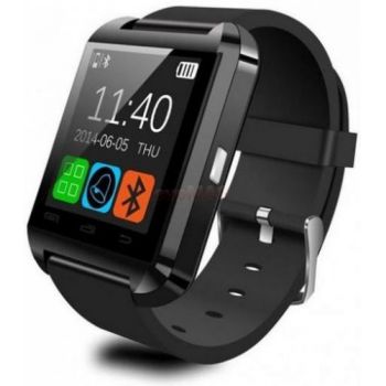 Ceas inteligent Smartwatch iUni U8+, Capacitive touchscreen, Bluetooth, Bratara silicon (Negru)