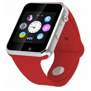 Ceas inteligent Smartwatch iUni A100i 1294-4, BT, LCD Capacitive touchscreen 1.54 Inch, Camera, Bratara Silicon, Functie telefon (Rosu)