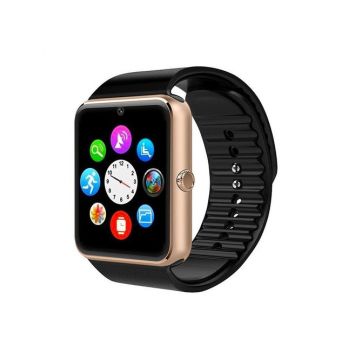 Ceas inteligent Smartwatch iUni GT08, Capacitive touchscreen 1.54, Procesor Dual-Core 1.2GHz, 128MB RAM, Bluetooth, Bratara silicon, Camera foto, Functie telefon (Negru/Auriu)