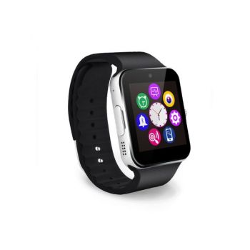 Ceas inteligent Smartwatch iUni GT08, Capacitive touchscreen 1.54inch, Procesor Dual-Core 1.2GHz, 128MB RAM, Bluetooth, Bratara silicon, Camera foto, Functie telefon (Negru/Argintiu)