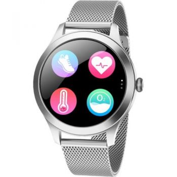 Ceas inteligent Smartwatch Maxcom FW42, ecran TFT 1.09”, IP68, bratara metalica, Bluetooth, Android / iOS (Argintiu)