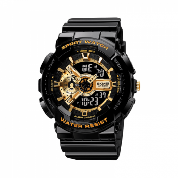 Ceas barbatesc SKMEI 1688 dual time cu cronometru temporizator data alarma waterproof 50m auriu