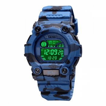 Ceas de copii militar SKMEI 1635 digital. Cronometru data saptamana alarma waterproof 5ATM albastru camuflaj Ceas de copii militar SKMEI 1635 digital. Cronometru data saptamana alarma waterproof 5ATM albastru camuflaj