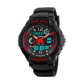 Ceas de copii sport Skmei 1060 digital si analog rezistent la apa 5atm cronograf cronometru calendar alarma dual time negru