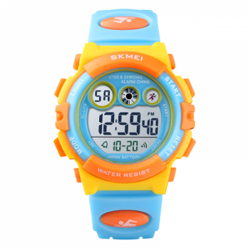 Ceas de copii sport SKMEI 1451 waterproof 5ATM cu cronometrualarma data si iluminare ecran galben