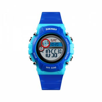 Ceas de copii sport SKMEI 1477 waterproof 5ATM dual time cu alarma data si iluminare cadran albastru