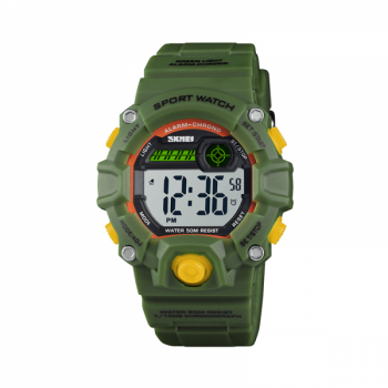 Ceas de copii sport SKMEI 1484 waterproof 5ATM cronograf alarma data si iluminare cadran verde