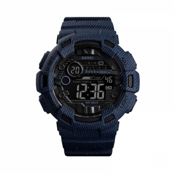 Ceas barbatesc SKMEI 1472 dual time cu cronometru temporizator data alarma waterproof 50m albastru inchis