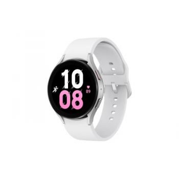 Ceas inteligent Smartwatch Samsung Galaxy Watch 5 SM-R910, Procesor Exynos W920, ecran 1.4inch, 1.5GB RAM, 16GB Flash, Bluetooth 5.2, Carcasa Aluminiu, 44mm, Bratara silicon, Waterproof 5ATM (Argintiu)