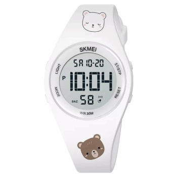 Ceas copii SKMEI 1865 cu alarma cronometru calendar si afisaj digital dual time ora 12/24 rezistenta la apa 5 bar black light diametru 37 mm si bratara din silicon cu design animat Ursulet alb Ceas copii SKMEI 1865 cu alarma cronometru calendar si afisaj digital dual time ora 12/24 rezistenta la apa 5 bar black light diametru 37 mm si bratara din silicon cu design animat Ursulet alb