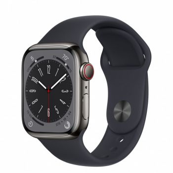 Apple Watch 8, GPS, Cellular, Carcasa Graphite Stainless Steel 41mm, Midnight Sport Band