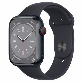 Apple Watch 8, GPS, Cellular, Carcasa Midnight Aluminium 45mm, Midnight Sport Band
