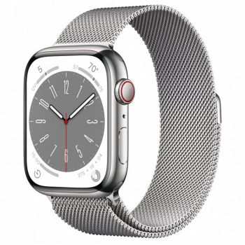 Apple Watch 8, GPS, Cellular, Carcasa Silver Stainless Steel 45mm, Silver Milanese Loop