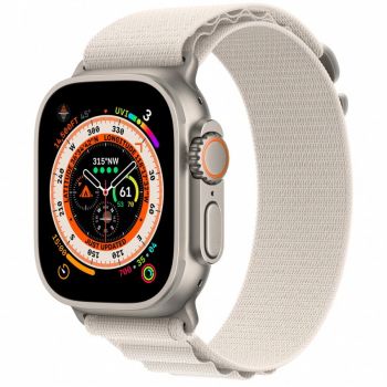 Apple Watch Ultra, GPS, Cellular, Carcasa Titanium 49mm, Starlight Alpine Loop - Small