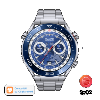 Ceas inteligent Smartwatch Huawei Watch Ultimate Voyage Blue, Bratara metalica (Argintiu)
