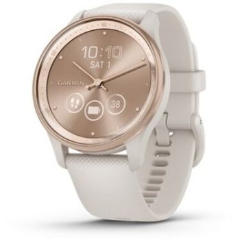 Ceas smartwatch Garmin vivomove Trend, Silicone Band, Peach Gold Stainless Steel Bezel cu carcasa Ivory Case