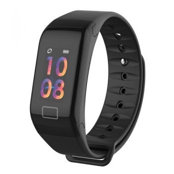 Bratara Fitness Techstar® F1 Plus, Ecran 0.66 inch inch OLED, IP66, Tensiune, Puls, Oximetru, Alerta Sedentarism, Negru