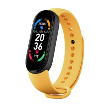 Bratara Fitness Techstar® M6, Ecran 0.96 inch inch, Bluetooth 4.2, IP66, Monitorizare Puls, Tensiune, Temperatura, Oxigen, Calitate Somn, Galben