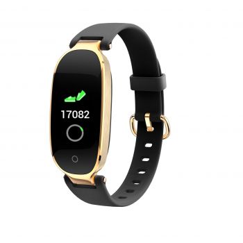 Bratara Fitness Techstar® S3 Plus, Ecran 0.96 inch inch, Bluetooth 4.0, IP66, Tensiune, Puls, Alerta Sedentarism, Elegant, Auriu/Negru