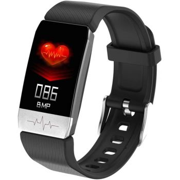 Bratara Fitness Techstar® T1S Negru, ECG, Puls, Oxigenarea Sangelui, Temperatura Corpului, Bluetooth, Sedentarism, Alerte