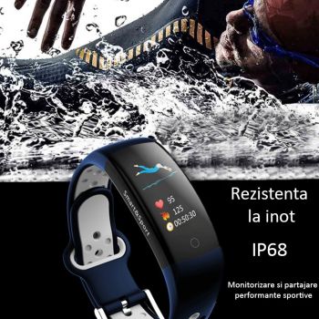 Bratara smart fitness Bluetooth, 14 functii, monitorizare sport, inot, IP68