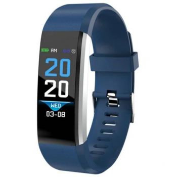 Bratara Smart Fitness Techstar® ID115 Plus Fitness, 0,95 inch OLED, BT4.0, Waterproof IP65, Monitorizare Puls, Tensiune, Albastru