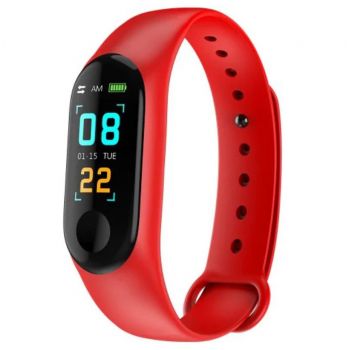 Bratara Smart Fitness Techstar® M3 Plus, Unisex, Monitorizarea Sangelui si Ritmului Cardiac, Pentru Android si iOS, Rosu