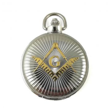 Ceas de buzunar masonic Argintiu cu simbol Auriu - MM894