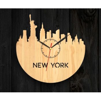 Ceas din lemn gravat NEW YORK