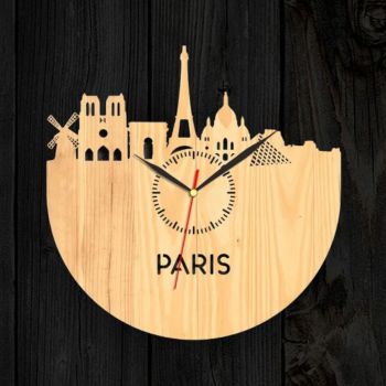 Ceas din lemn gravat Paris