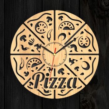 Ceas din lemn gravat Pizza