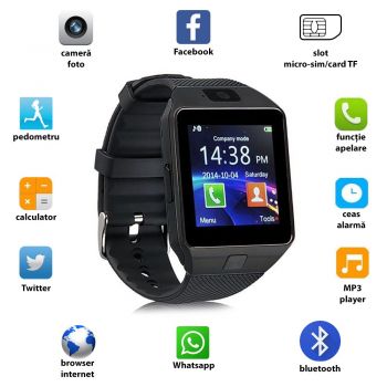 Ceas smart bluetooth 3.0, functie telefon, TF, 13 functii, Android 4.3, SoVogue Argintiu ieftin