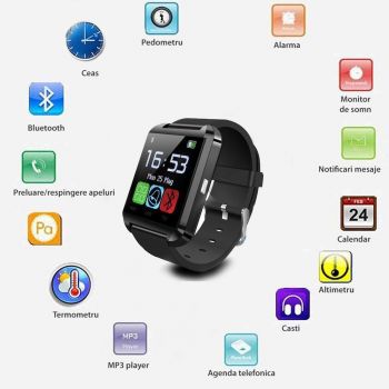 Ceas smartwatch, bluetooth, 11 functii, handsfree, MP3 player, SoVogue, negru ieftin