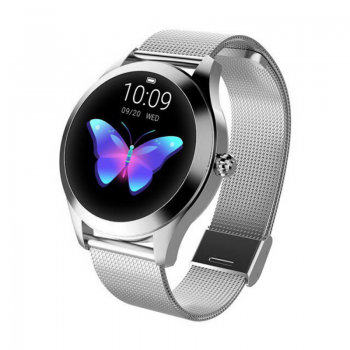 Ceas smartwatch loomax KW10, monitorizare ciclu menstrual, ritm cardiac, pedometru, sedentarism, somn, notificari instant, bratara metalica, rezistent la apa ip68, vibratii, multi sport, silver ieftin