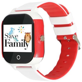 Smartwatch Savefamily Junior 2G, Chat privat, Apel, Buton SOS, Alb / Rosu