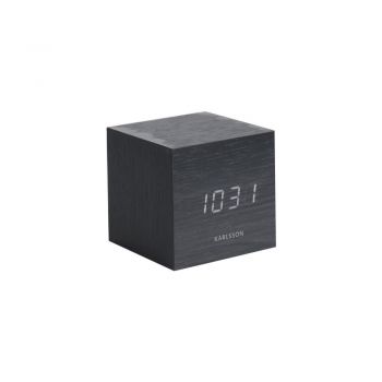 Ceas alarmă Karlsson Mini Cube, 8 x 8 cm, negru