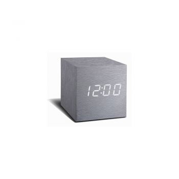 Ceas deșteptător cu LED Gingko Cube Click Clock, gri - alb