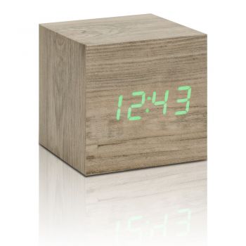 Ceas deșteptător cu LED Gingko Cube Click Clock, maro - verde