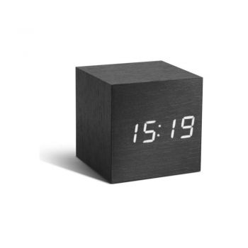 Ceas deșteptător cu LED Gingko Cube Click Clock, negru - alb
