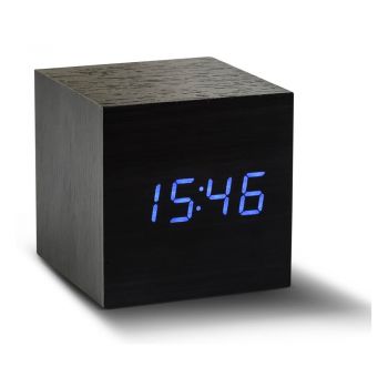 Ceas deșteptător cu LED Gingko Cube Click Clock, negru - albastru