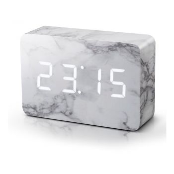 Ceas LED cu aspect de marmură Gingko Brick Marble Click Clock, alb