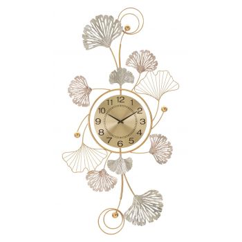 Decoratiune pentru perete cu ceas, Mauro Ferretti, Leavy, 52.5 x 3.5 x 102 cm, fier, multicolor