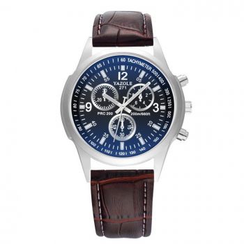 Ceas barbatesc Yazole, curea piele, model elegant, cadran negru, CS25