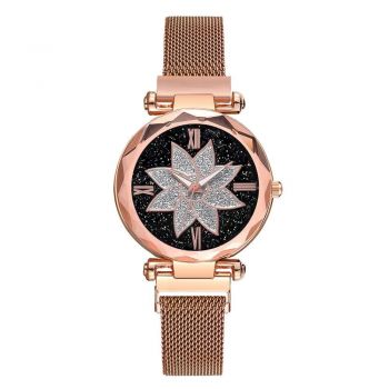 Ceas dama casual Geneva, CS1104, model Starry Sky, bratara magnetica, auriu