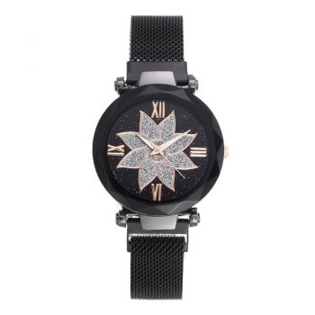 Ceas dama casual Geneva, CS1108, model Starry Sky, bratara magnetica, negru