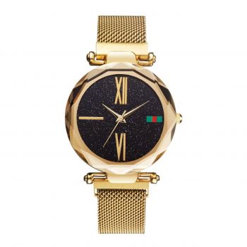 Ceas dama GENEVA CS1101, model Starry Sky, bratara magnetica, elegant, auriu